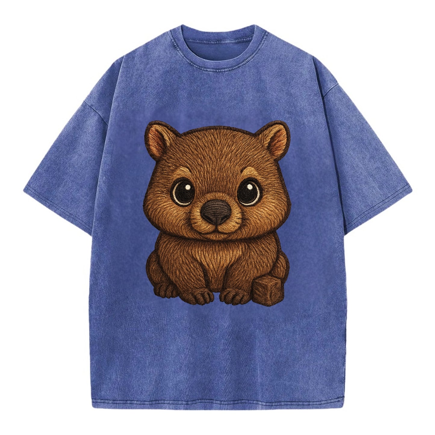 Baby Wombat - brown fur, square nose, small ears, dark eyes, front-facing, cube - Vintage T-shirt - Blue