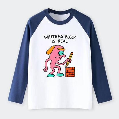 WRITERS BLOCK IS REAL | Brick wall with pencil - Raglan Long Sleeve T-Shirt - Blue