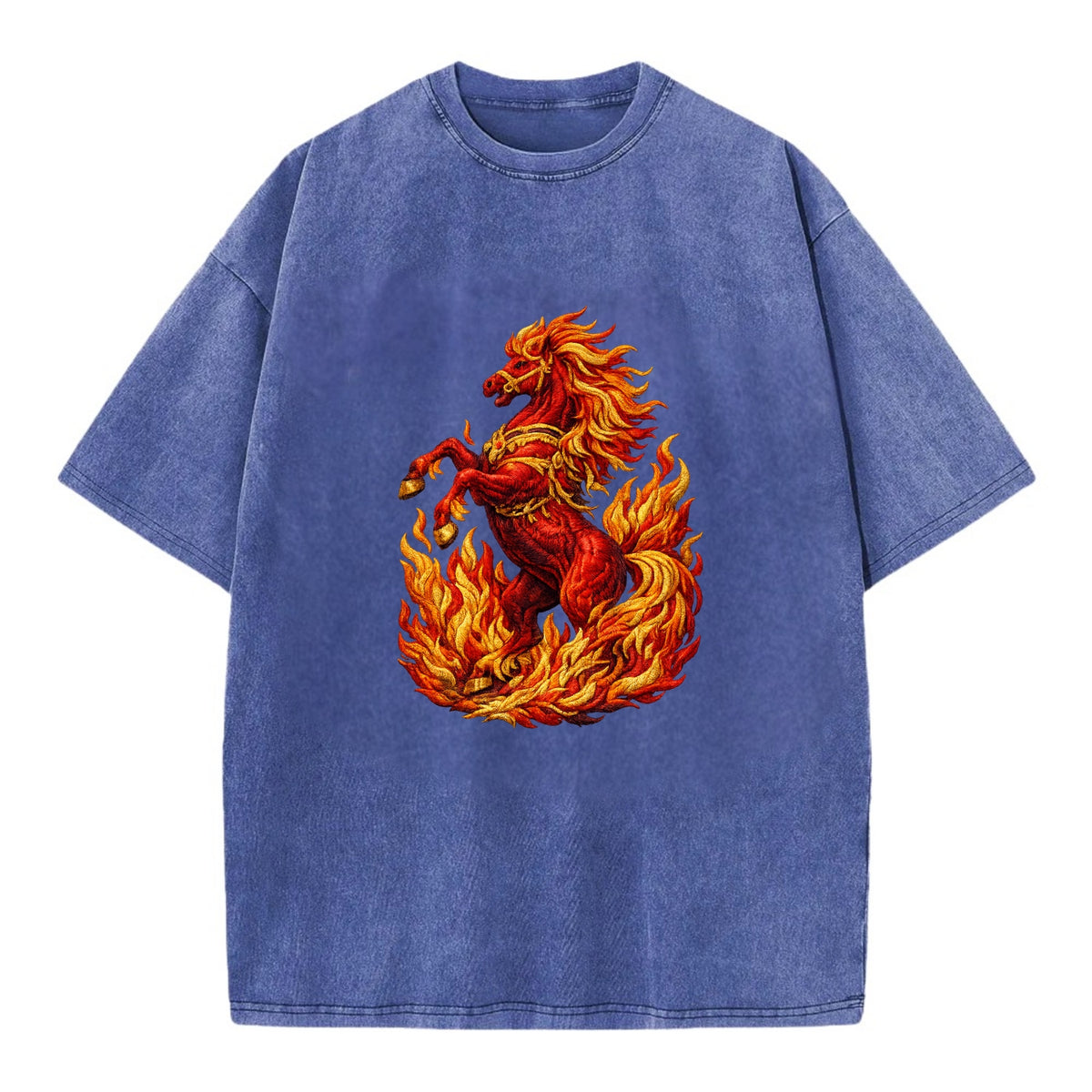VICTORY BLAZE | Triumphant rearing horse in flames | Achievement celebration | - Vintage T-shirt - Blue