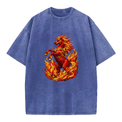 VICTORY BLAZE | Triumphant rearing horse in flames | Achievement celebration | - Vintage T-shirt - Blue