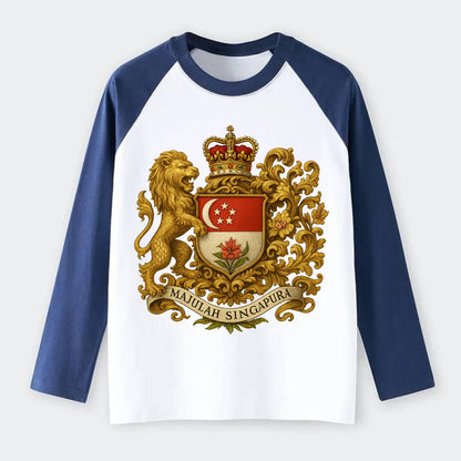 Singapore Merlion Emblem - Raglan Long Sleeve T-Shirt - Blue