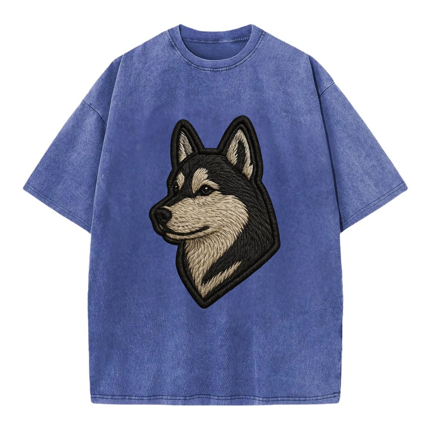 Siberian Husky - Contemporary wolf-like - Vintage T-shirt - Blue