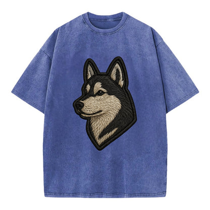 Siberian Husky - Contemporary wolf-like - Vintage T-shirt - Blue