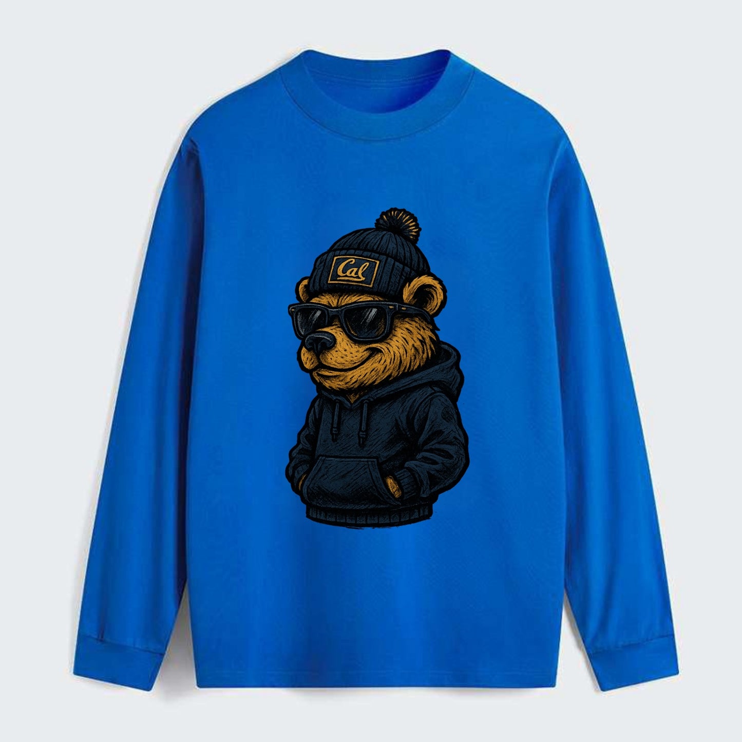 Berkeley Bear wearing Cal beanie with script patch - Classic Long Sleeve Shirt - Blue