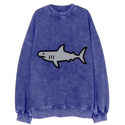 Hammerhead Shark - Gray distinctive head flat side profile - Vintage Sweatshirt - Blue