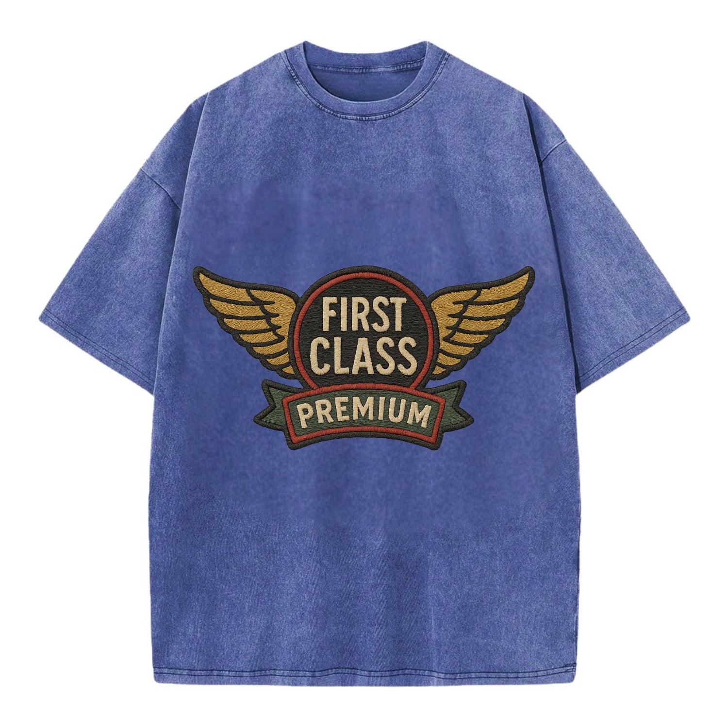 First Class Emblem  - Vintage T-shirt - Blue