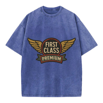 First Class Emblem  - Vintage T-shirt - Blue