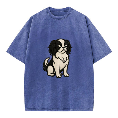 Japanese Chin - Black and white sitting Vintage T-shirt - Blue
