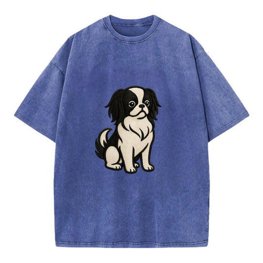 Japanese Chin - Black and white sitting Vintage T-shirt - Blue