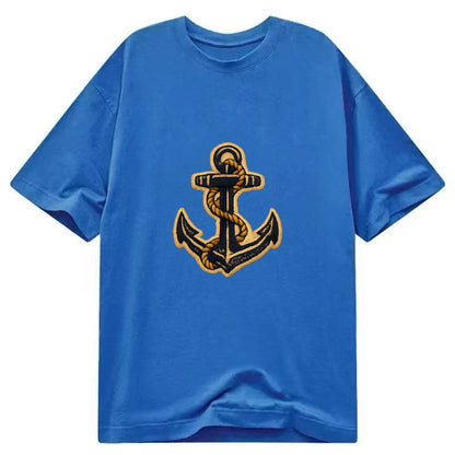 ANCHOR ROPE - classic anchor with rope in navy and gold , sailor - Classic T-shirt - Blue