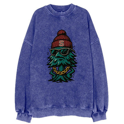 Palo Alto Tree wearing Stanford beanie with S patch - Vintage Sweatshirt - Blue
