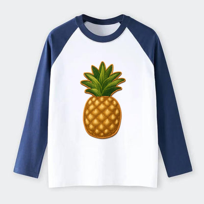 PINEAPPLE CROWN - tropical fruit in yellow and green , hospitality - Raglan Long Sleeve T-Shirt - Blue