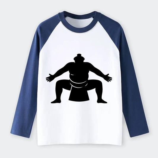 Japanese sumo wrestler ceremonial stance - Raglan Long Sleeve T-Shirt - Blue