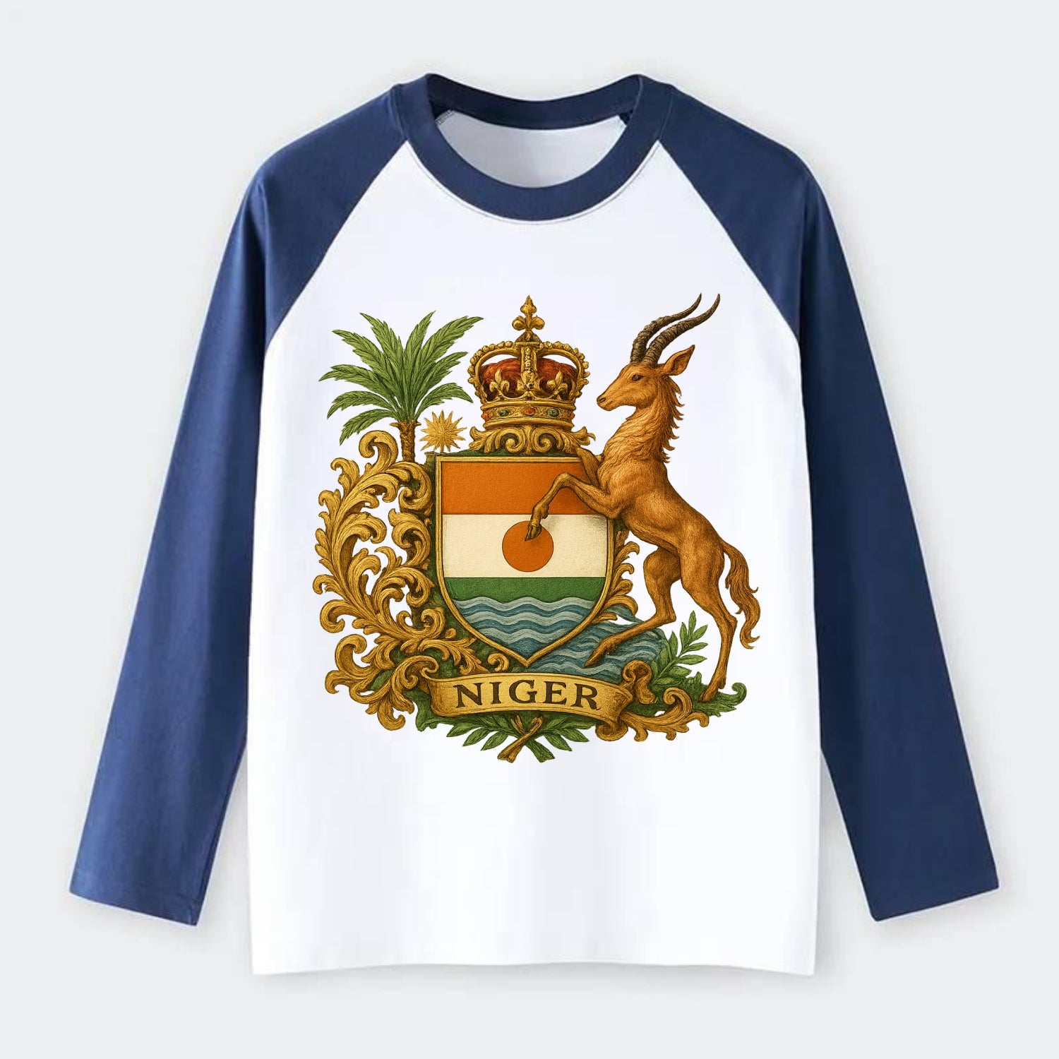 Niger Heritage Badge  - Raglan Long Sleeve T-Shirt - Blue