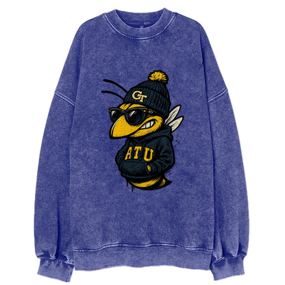 Atlanta Yellow Jacket wearing Georgia Tech beanie with GT patch - Vintage Sweatshirt - Blue