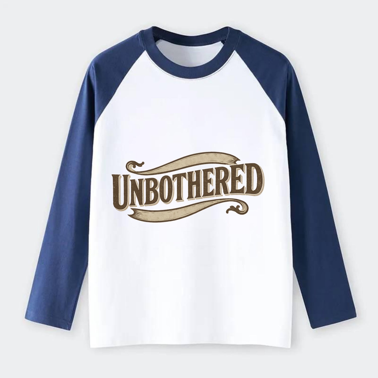 Bold typography design - "UNBOTHERED" - not affected, staying calm - Raglan Long Sleeve T-Shirt - Blue