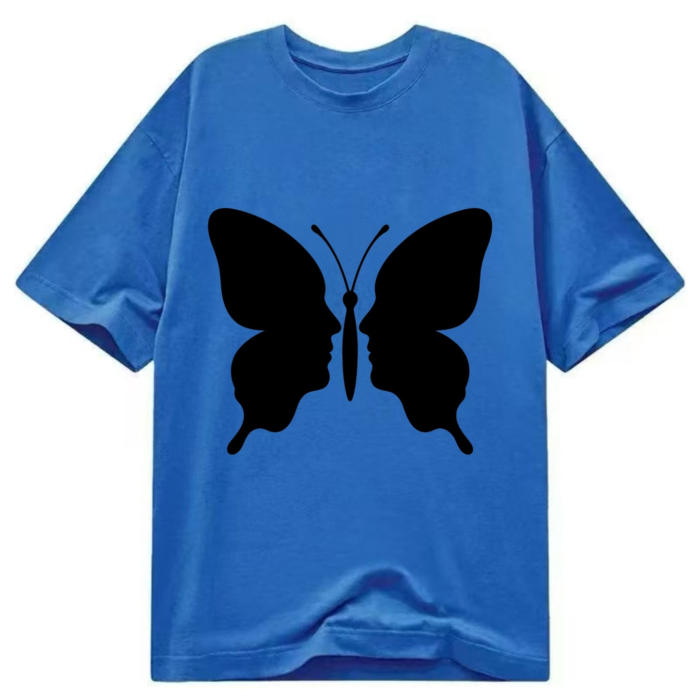 Butterfly wings - negative space reveals hidden faces or patterns - Classic T-shirt - Blue
