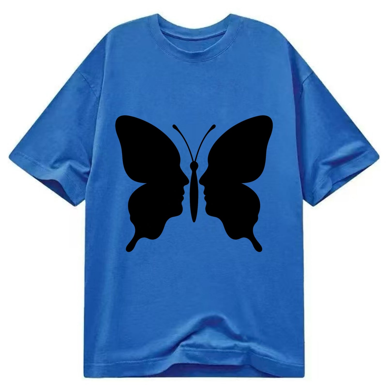 Butterfly wings - negative space reveals hidden faces or patterns - Classic T-shirt - Blue
