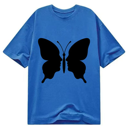 Butterfly wings - negative space reveals hidden faces or patterns - Classic T-shirt - Blue