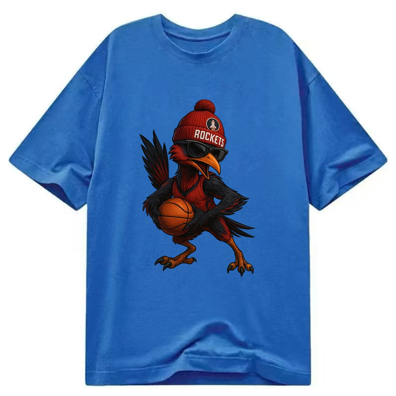 Houston Roadrunner wearing Rockets beanie with launch pad patch and wayfarer - Classic T-shirt - Blue