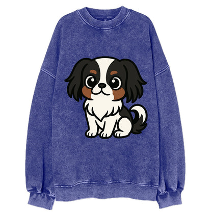 Japanese Chin - Black and white sitting pose - Vintage Sweatshirt - Blue