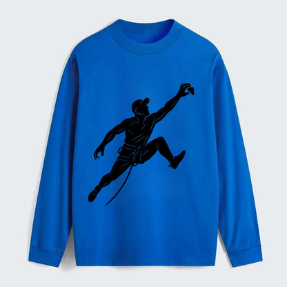 Rock wall climber reaching hold - Classic Long Sleeve Shirt - Blue