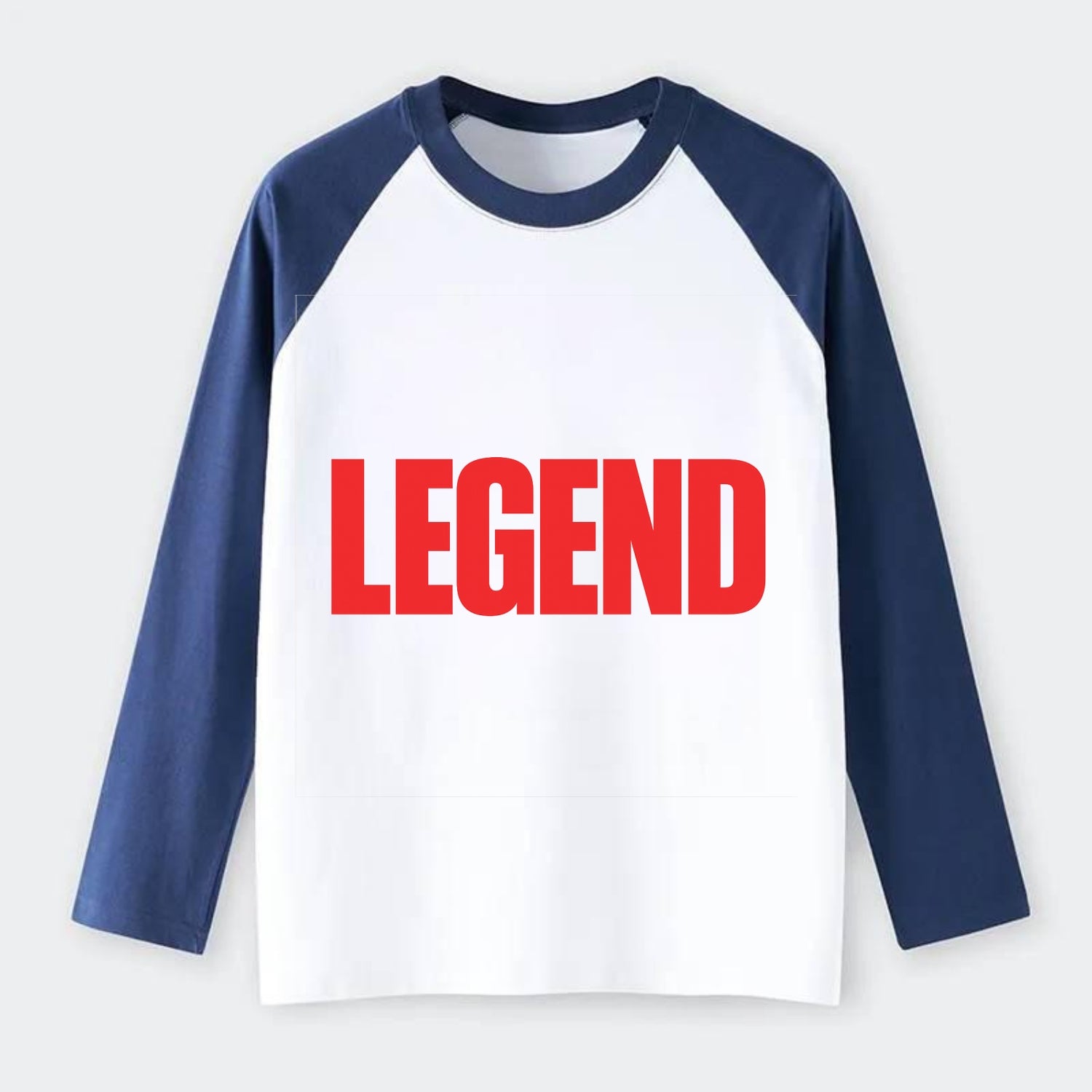 Bold typography design - "LEGEND" - remarkable person, iconic status - Raglan Long Sleeve T-Shirt - Blue