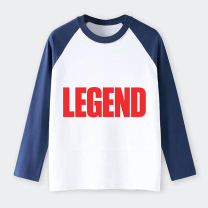 Bold typography design - "LEGEND" - remarkable person, iconic status - Raglan Long Sleeve T-Shirt - Blue