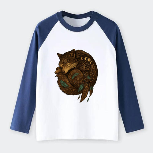 Sleeping Wolf Peace  - Raglan Long Sleeve T-Shirt