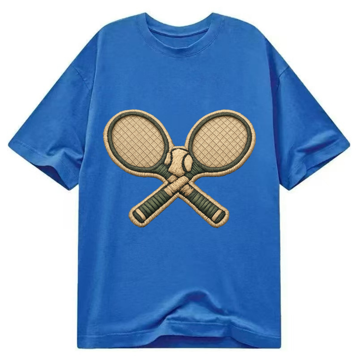 Embroidered patch design - TENNIS RACKET CROSSED - tennis rackets with ball in - Classic T-shirt - Blue