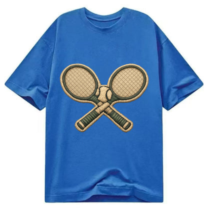 Embroidered patch design - TENNIS RACKET CROSSED - tennis rackets with ball in - Classic T-shirt - Blue