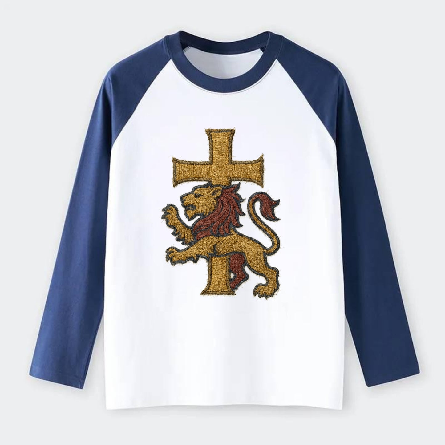 Lion and Cross  - Raglan Long Sleeve T-Shirt - Blue