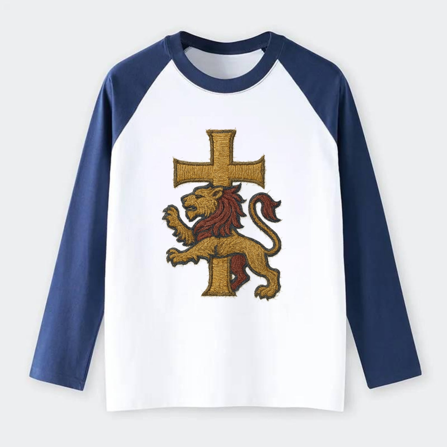 Lion and Cross  - Raglan Long Sleeve T-Shirt - Blue