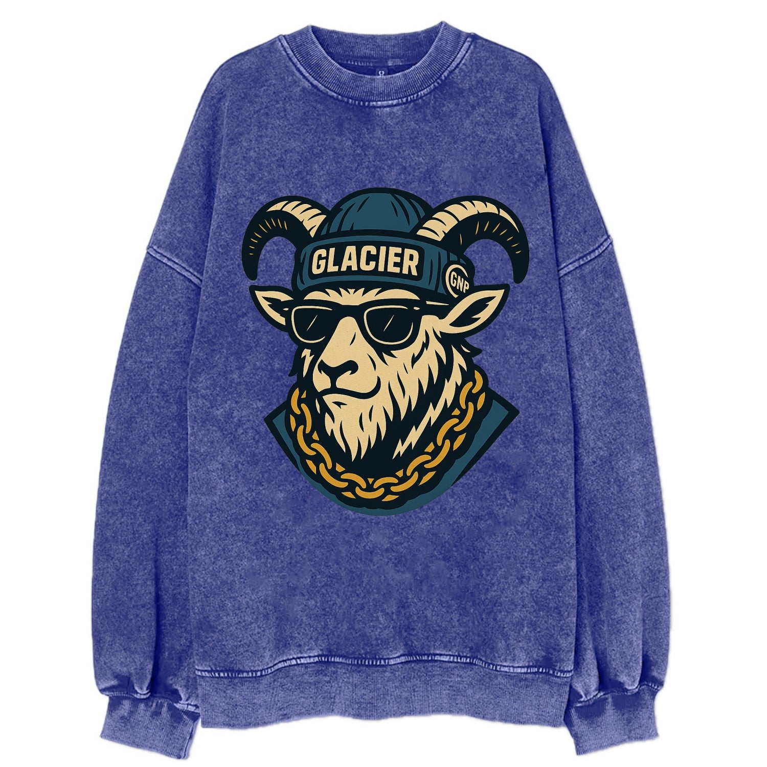 Glacier Mountain Goat - Vintage Sweatshirt - Blue