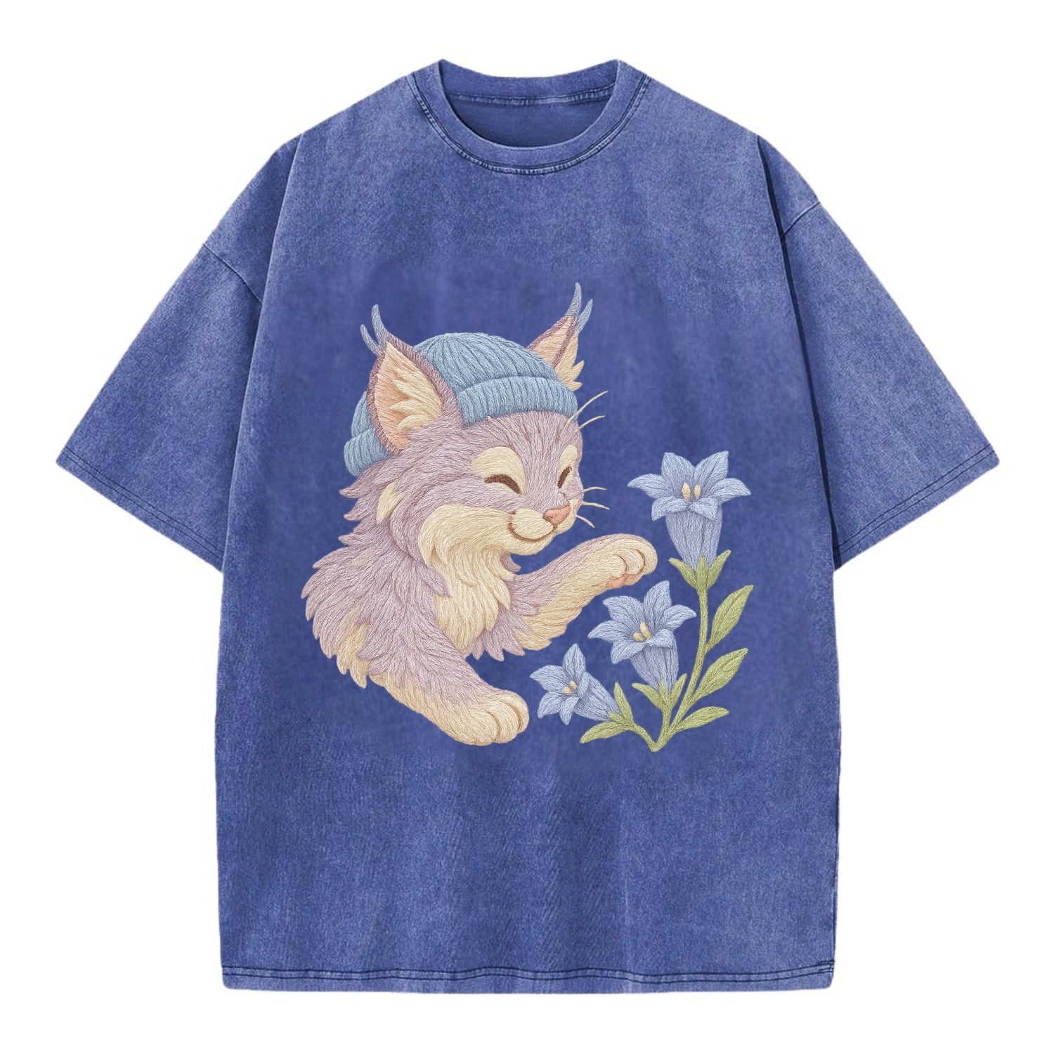 Lynx and Gentian  - Vintage T-shirt - Blue
