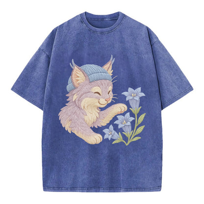 Lynx and Gentian  - Vintage T-shirt - Blue