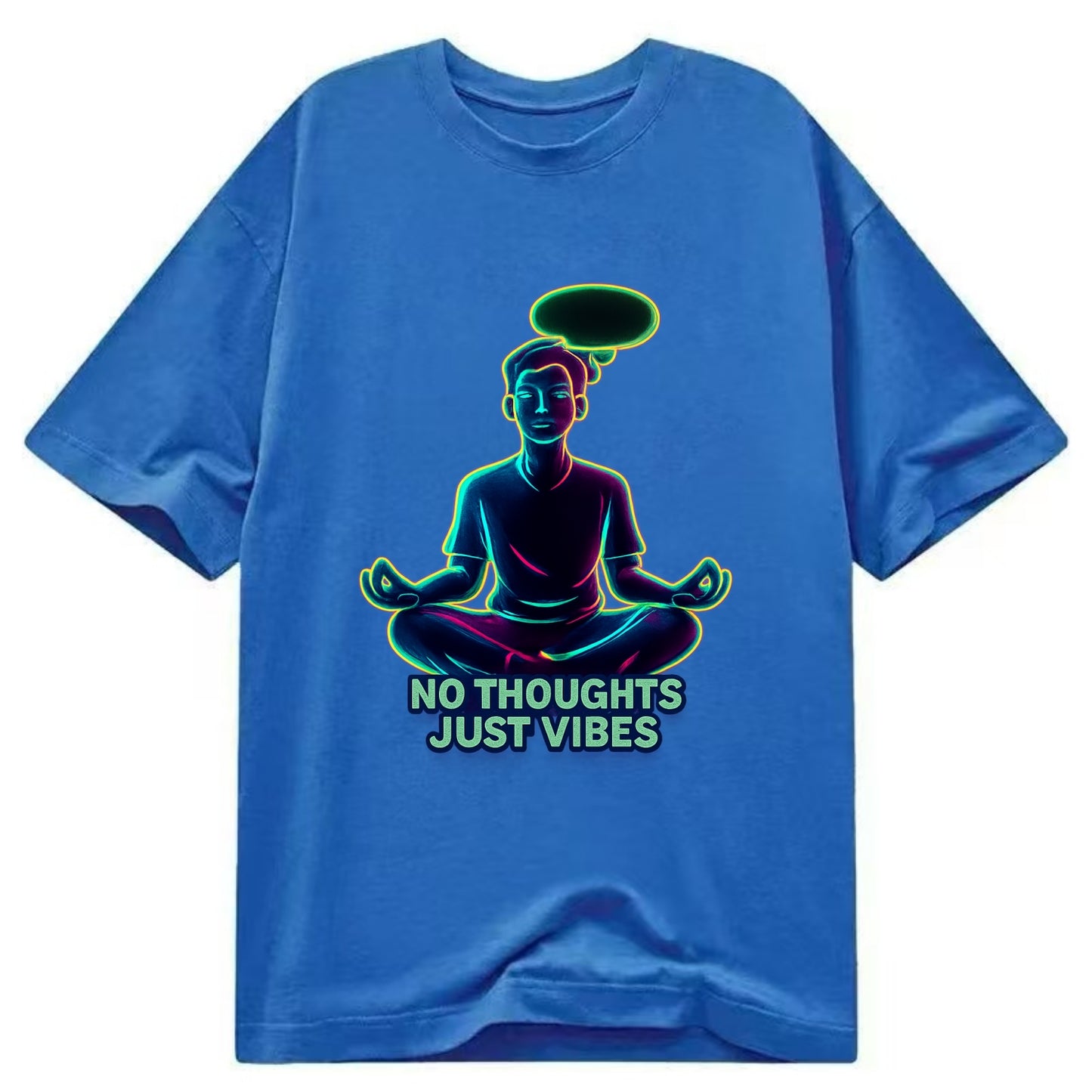 Peaceful floating figure with empty thought bubble - "no thoughts just vibes" zen - Classic T-shirt - Blue
