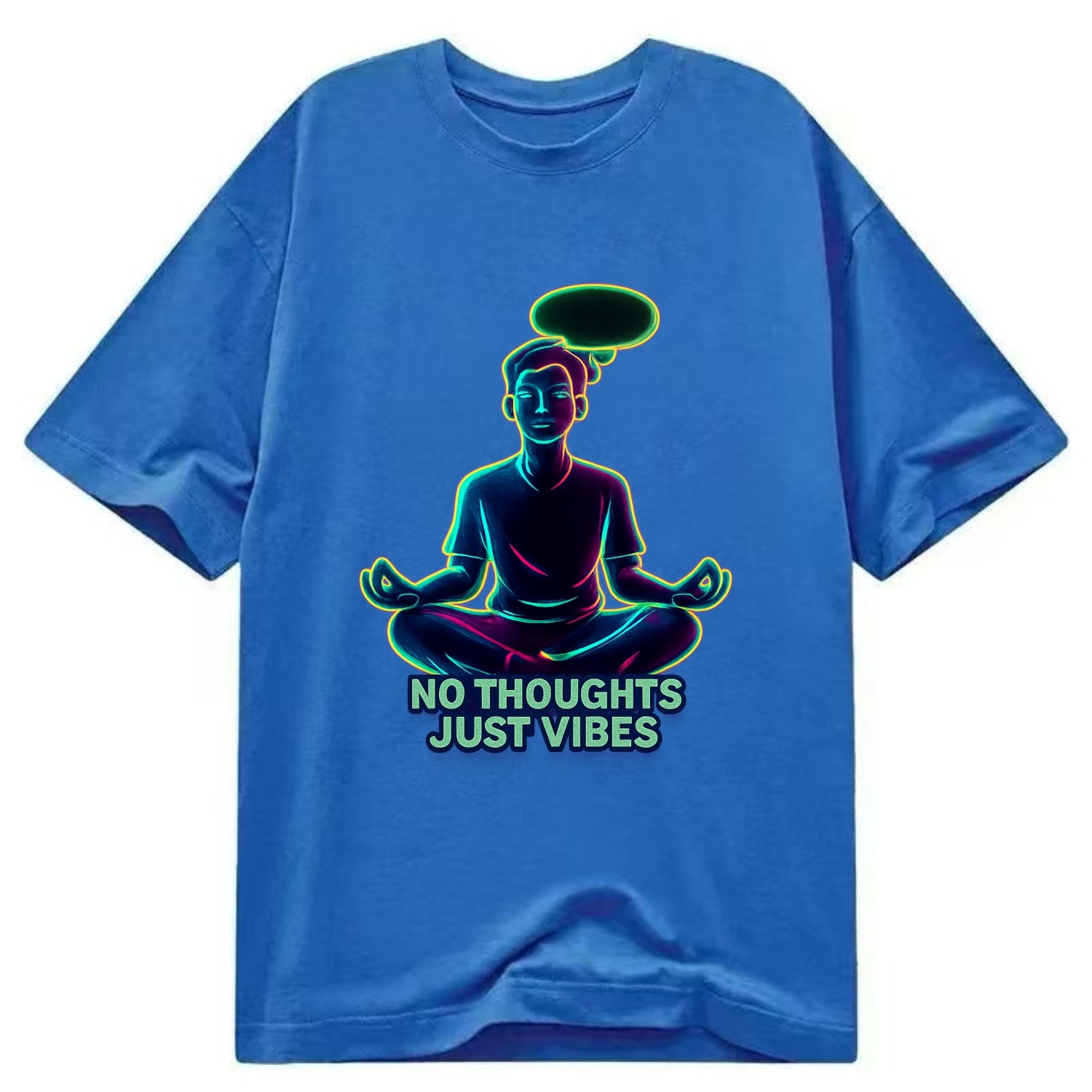 Peaceful floating figure with empty thought bubble - "no thoughts just vibes" zen - Classic T-shirt - Blue