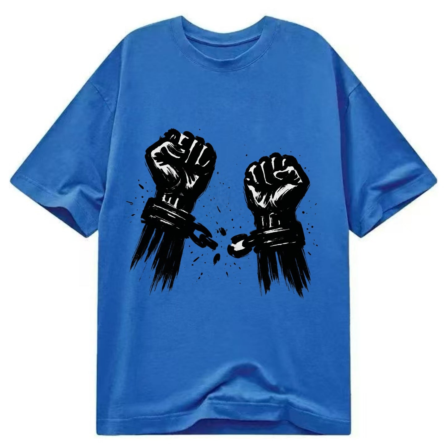 Two raised fists breaking chains - liberation and freedom ink painting - Classic T-shirt - Blue