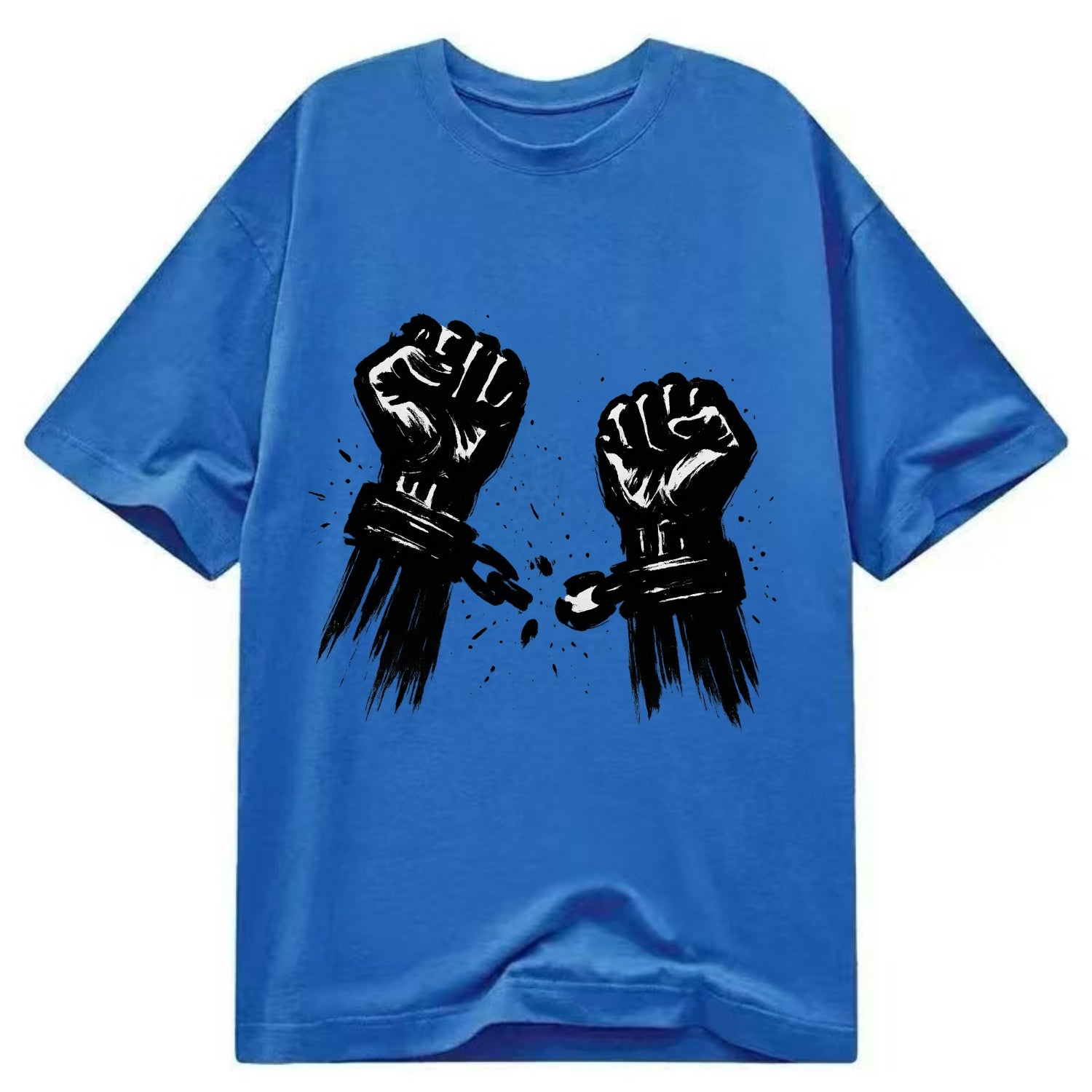 Two raised fists breaking chains - liberation and freedom ink painting - Classic T-shirt - Blue