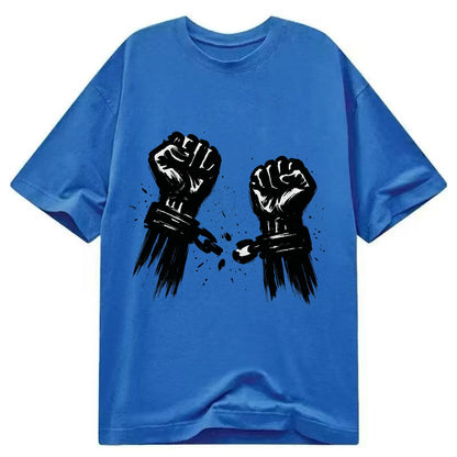 Two raised fists breaking chains - liberation and freedom ink painting - Classic T-shirt - Blue