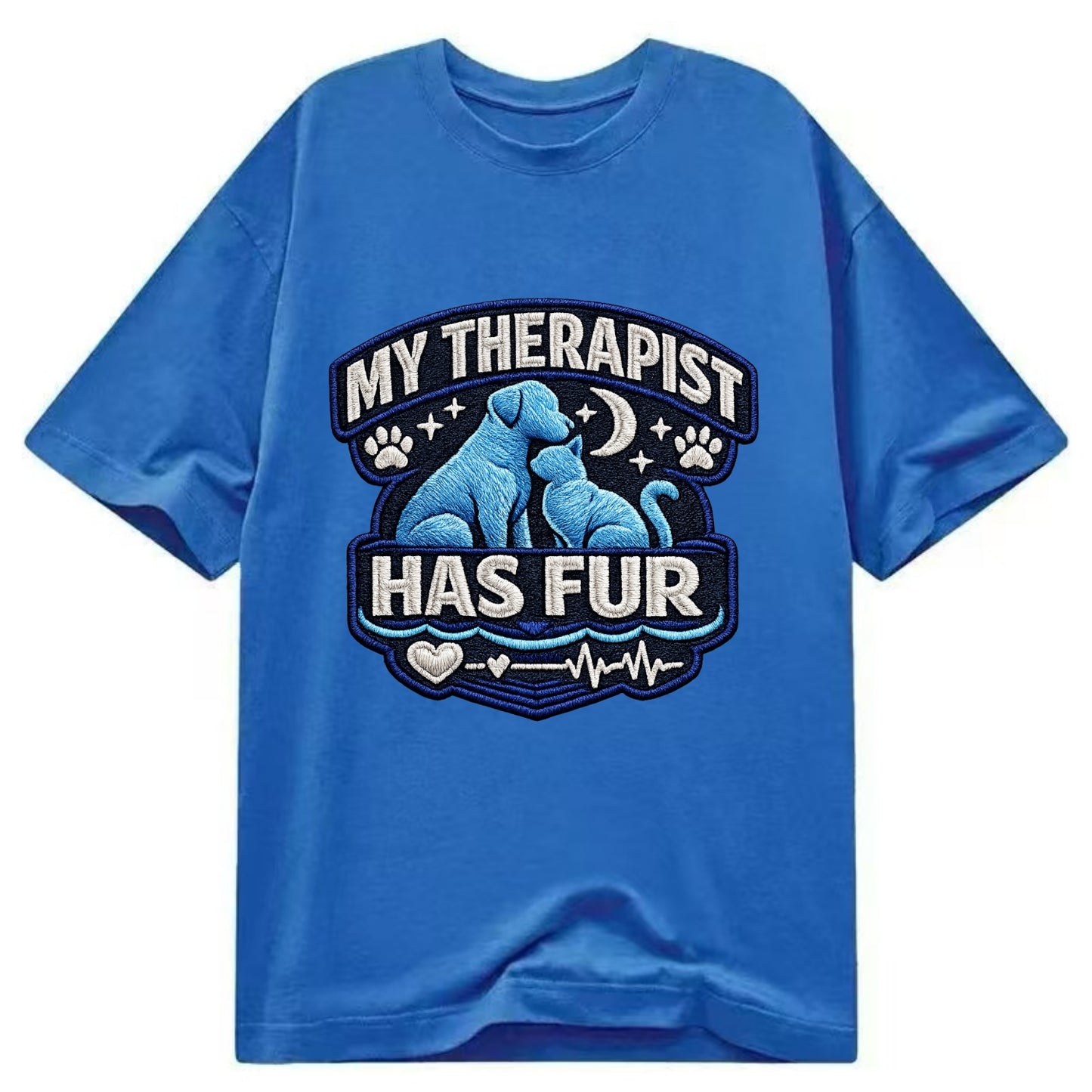 MY THERAPIST HAS FUR - pet silhouette in calming blue , emotional support - Classic T-shirt - Blue