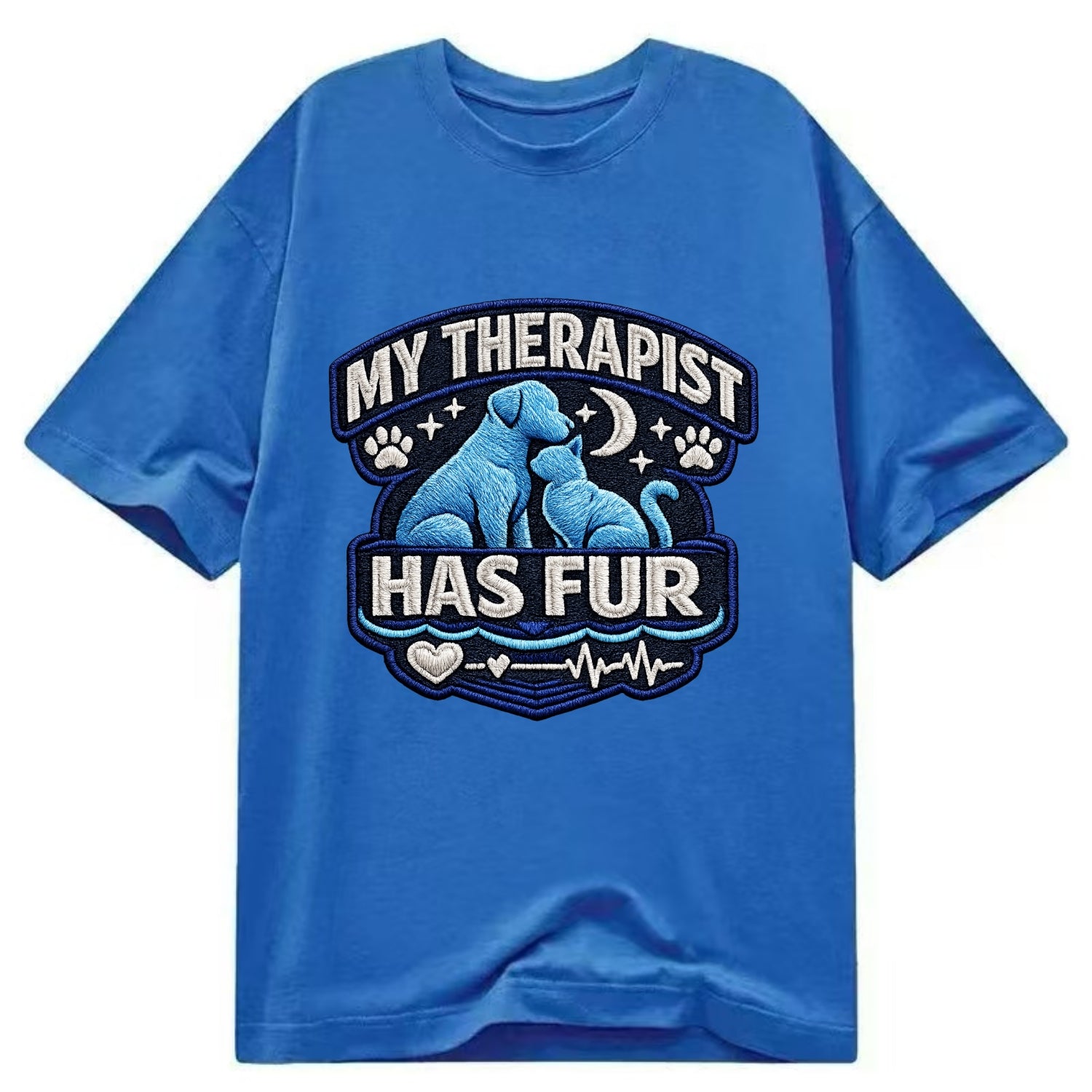 MY THERAPIST HAS FUR - pet silhouette in calming blue , emotional support - Classic T-shirt - Blue
