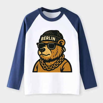 Berlin Bear - Raglan Long Sleeve T-Shirt - Blue