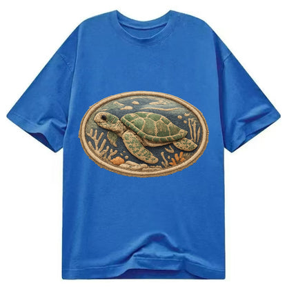 SEA TURTLE - swimming turtle in green and blue , ocean life - Classic T-shirt - Blue