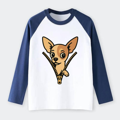 Chihuahua - Raglan Long Sleeve T-Shirt - Blue