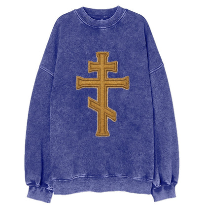 Orthodox Cross  - Vintage Sweatshirt - Blue