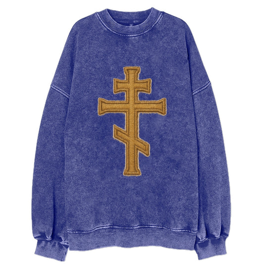 Orthodox Cross  - Vintage Sweatshirt - Blue
