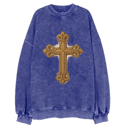 Baroque Cross  - Vintage Sweatshirt - Blue