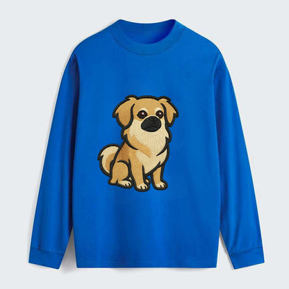 Tibetan Spaniel - Fawn small dog embroidered design - Classic Long Sleeve Shirt - Blue